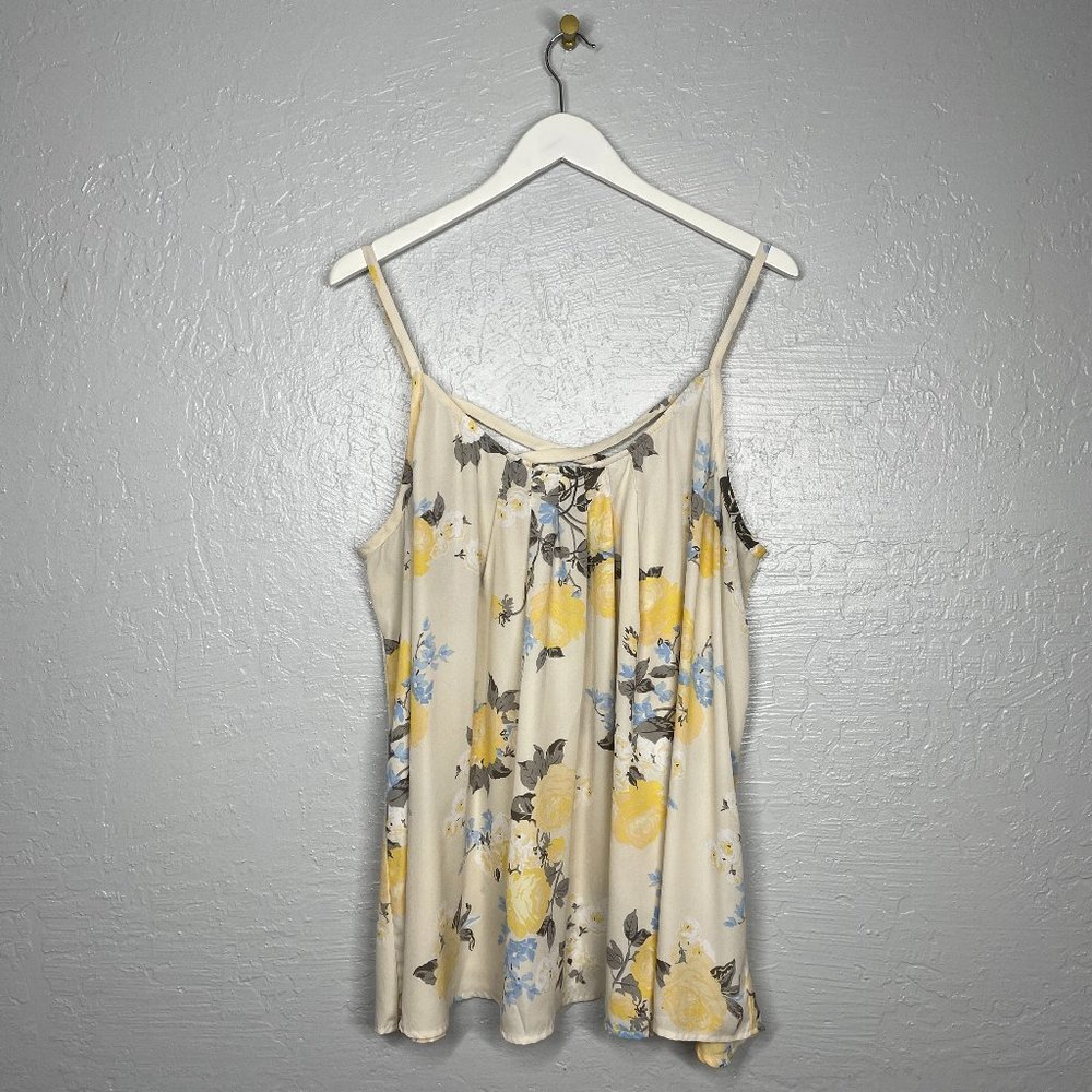 Torrid Plus Size 3 Cream Yellow Blue Floral Rose Georgette Swing Tank Crisscross